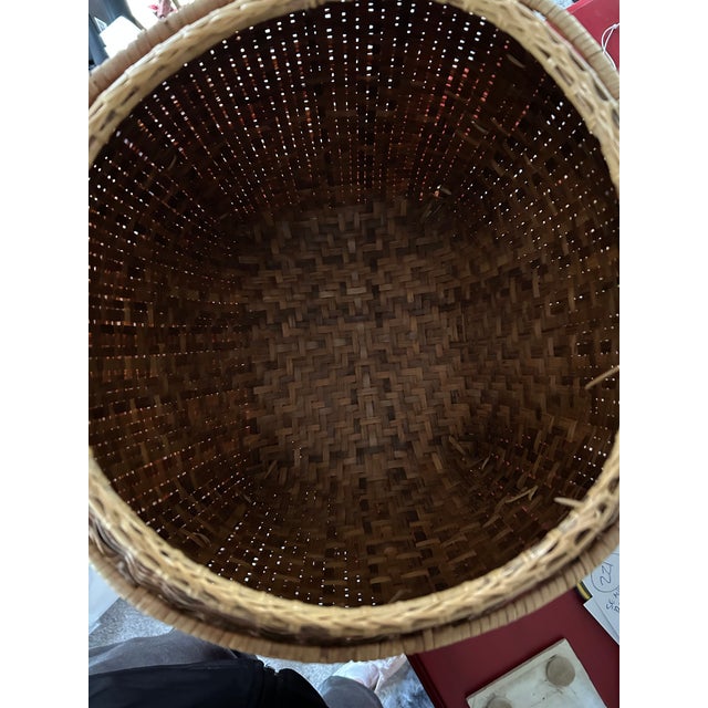 Vintage Handcrafted Southeast Asian Woven Basket With Fitted Lid – 15" Sculptural Rattan Storage Vessel. For Sale - Image 4 of 5