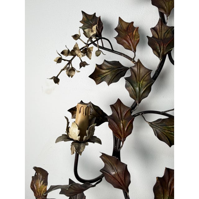 1960s Large Four-Light Wall Lamp in Decorated Wrought Iron, 1960 For Sale - Image 5 of 8