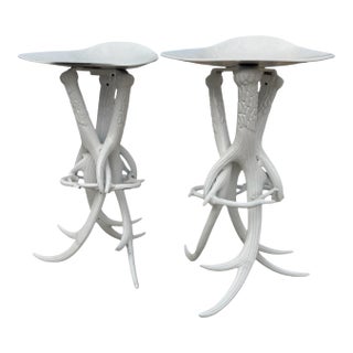 1980s Pair of Faux Antler Metal Stools For Sale