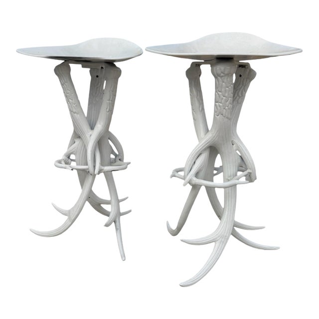 1980s Pair of Faux Antler Metal Stools For Sale