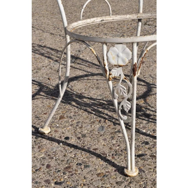 White Vintage Lyon-Shaw Windflower Lattice Wrought Iron Garden Patio Dining Set 5 Pcs For Sale - Image 8 of 12