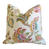 Colorful Botanical Floral Linen & Velvet Feather/Down Pillow For Sale