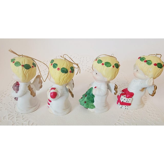 1970s .Vintage Bisque Porcelain Angel Figurine Ornaments. Made in Taiwan. Set of Four. For Sale - Image 5 of 9