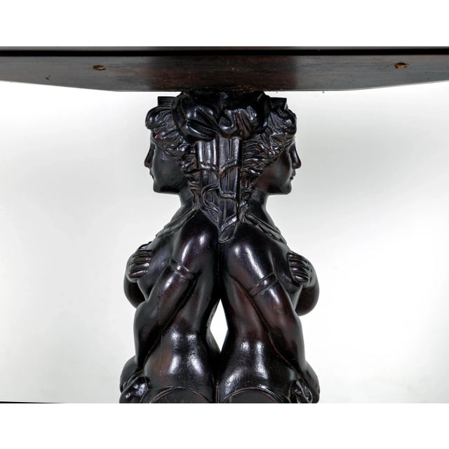 Wood Console Table 1950s, Painted Glass and Carved Wood For Sale - Image 7 of 11