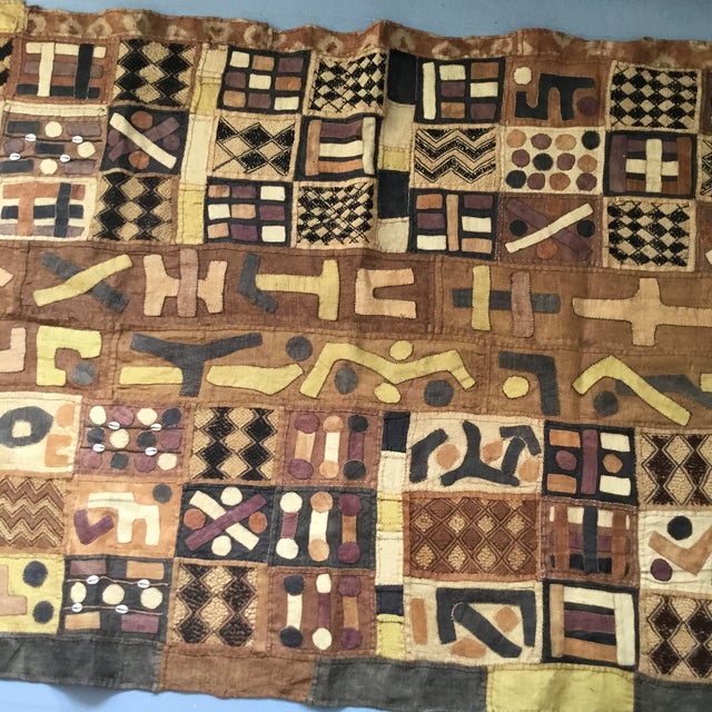 Abstract Late 20th Century Kuba Raffia Patchwork Embroidered Appliquéd Abstract Shell & Beaded Cloth Textile Art For Sale - Image 3 of 11