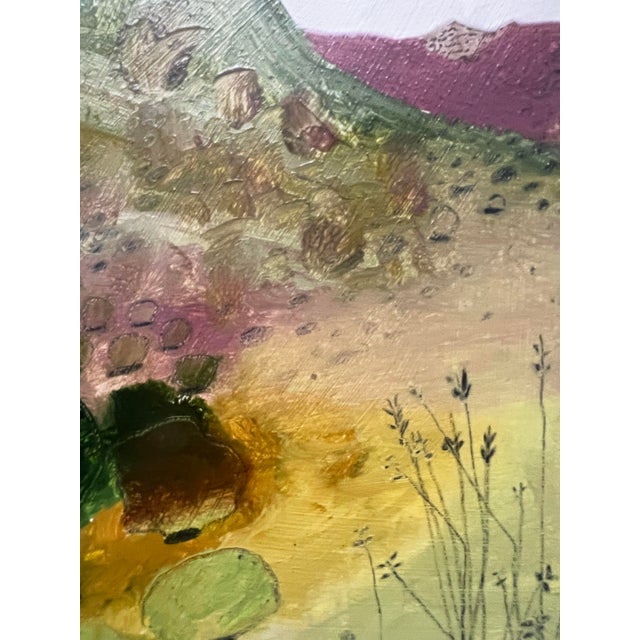 1990s Josette Urso, “Pink Green Mountains” , Oil on Paper Abstract Scene For Sale - Image 4 of 9