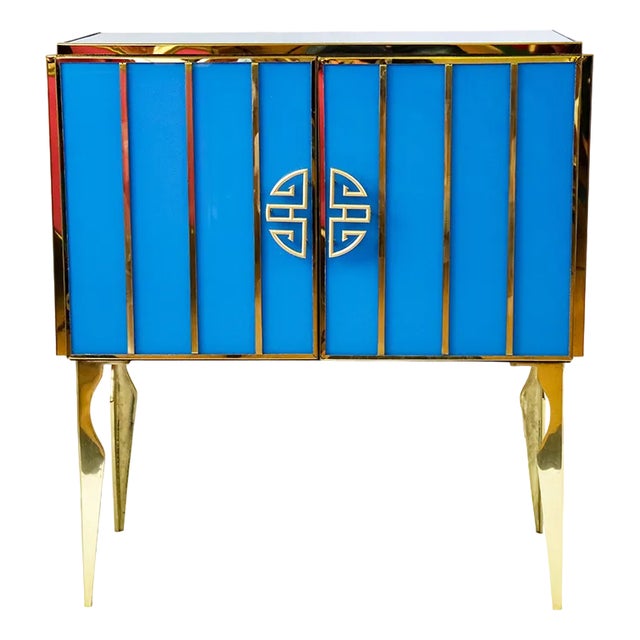 Two-Door Sideboard in Light Blue Murano Glass, 1980s For Sale