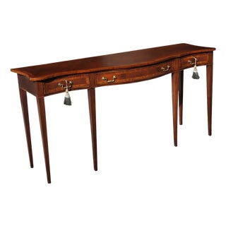 English George III Style Serpentine Mahogany Console / Serving Table With Satinwood Inlay, Late 20th Century For Sale