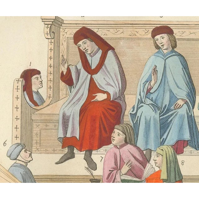 Merchant Courtroom Scene with Consuls and Petitioners in Medieval Italy, 1845, Paper For Sale - Image 4 of 10