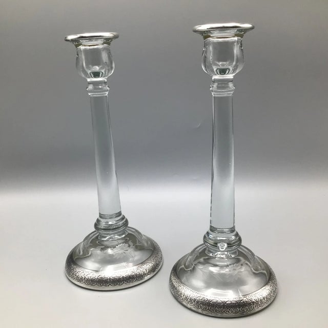 1930's Crystal Candles Holders With Silver Bands - A Pair For Sale - Image 11 of 13