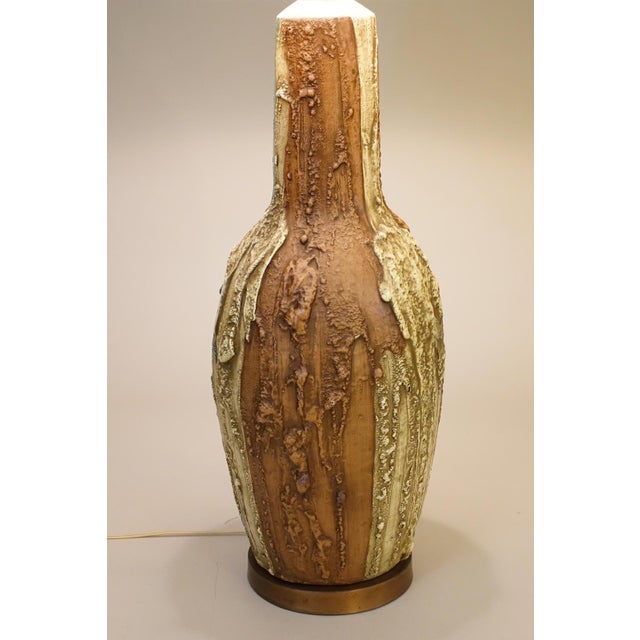 1960s Massive 40" Brutalist Sculpture Lava Drip Studio Art Pottery Table Lamp For Sale - Image 4 of 10