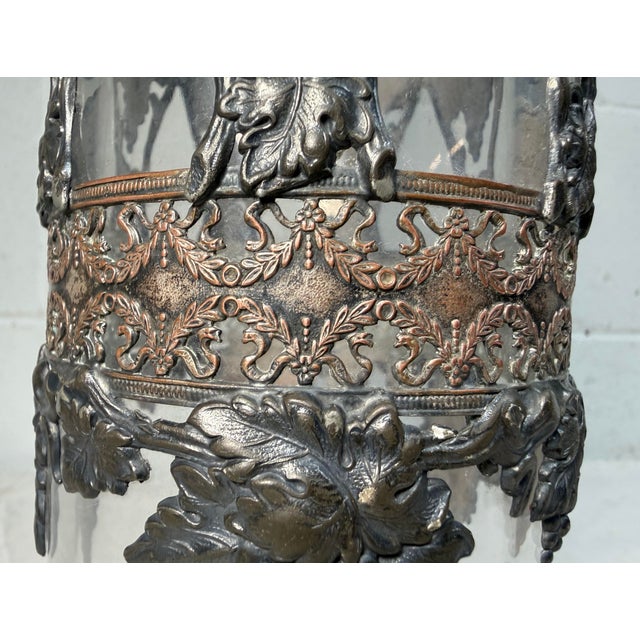 Antique Ornate Silverplate Bronze Over Glass Liquor Carafe Decanter Bottle Jar For Sale - Image 12 of 13