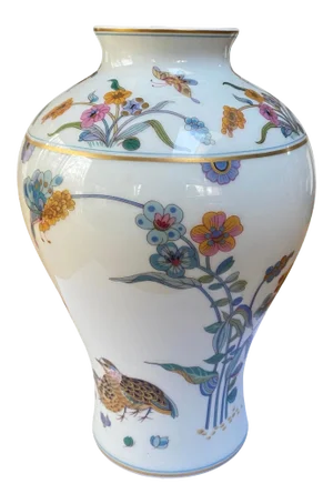 1970s Art Nouveau Haviland Limoges Golden Quail Pattern Vase