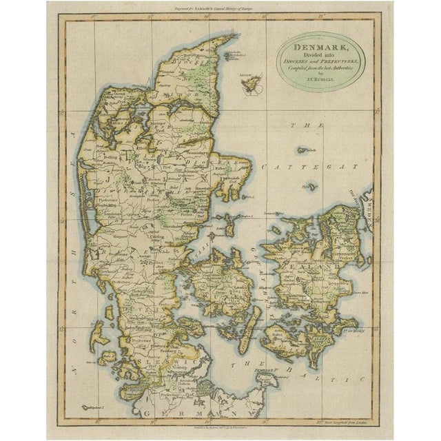 Paper Antique Hand-Colored Engraved Map of Denmark, 1790 For Sale - Image 7 of 7