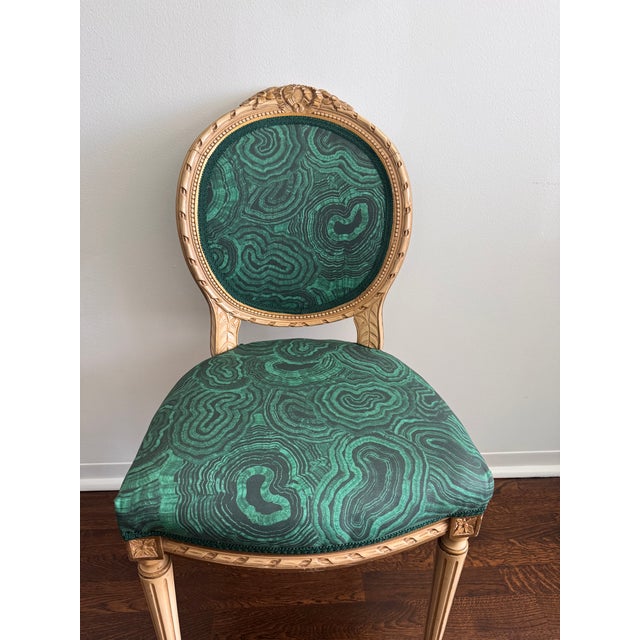 Green Vintage Louis XVI Malachite Side Chair For Sale - Image 8 of 10
