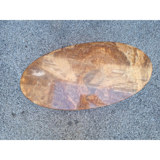 Brass Coffee Table with Oval Brown Marble Top, 1950s For Sale - Image 6 of 8