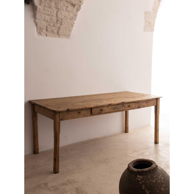 Wood Long Pine Dining Table For Sale - Image 7 of 8