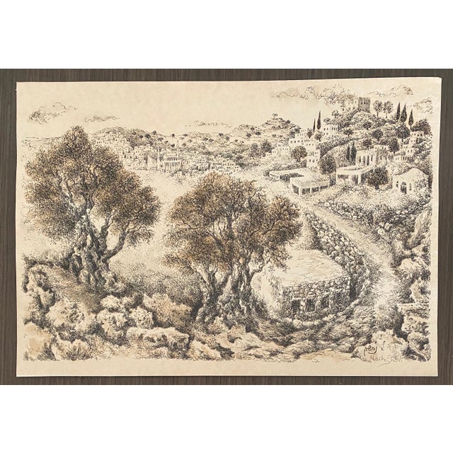 Black Baruch Nachshon, Hebron, 1969 Israeli Judaica Mixed Media Lithograph With Watercolor, 1969 For Sale - Image 8 of 8