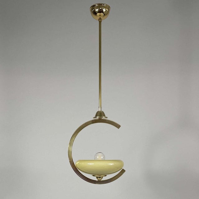 Art Deco Brass & Opaline Glass Pendant, Sweden, 1940s For Sale - Image 13 of 14