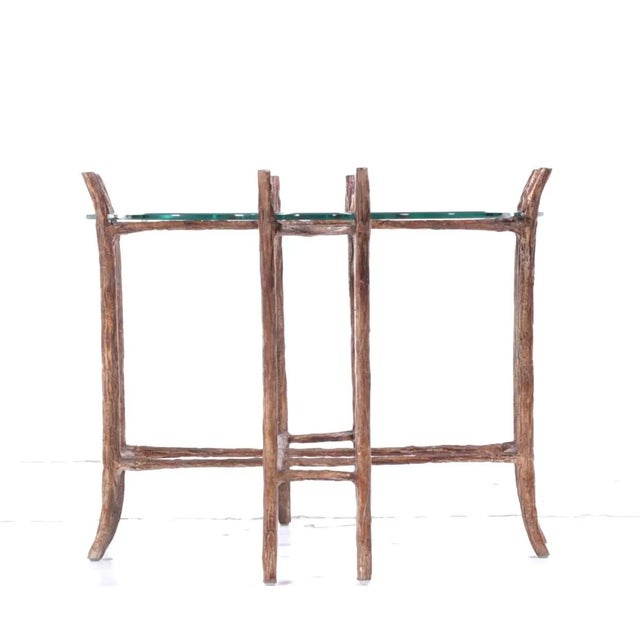 Cast and Hand Painted Aluminum Faux Bois Side Table For Sale - Image 4 of 8