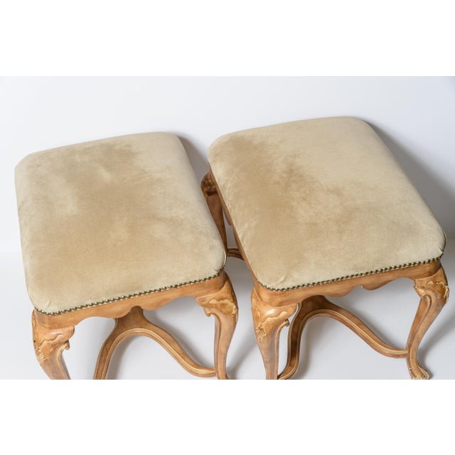 1960s Pair Louis XV Style Ottomans, Natural Suede Upholstery For Sale - Image 5 of 11