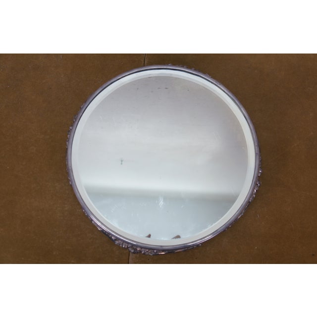 Glass Antique Art Nouveau Round Acanthus Plateau Mirror Dresser Bar Vanity Tray 13" For Sale - Image 7 of 11