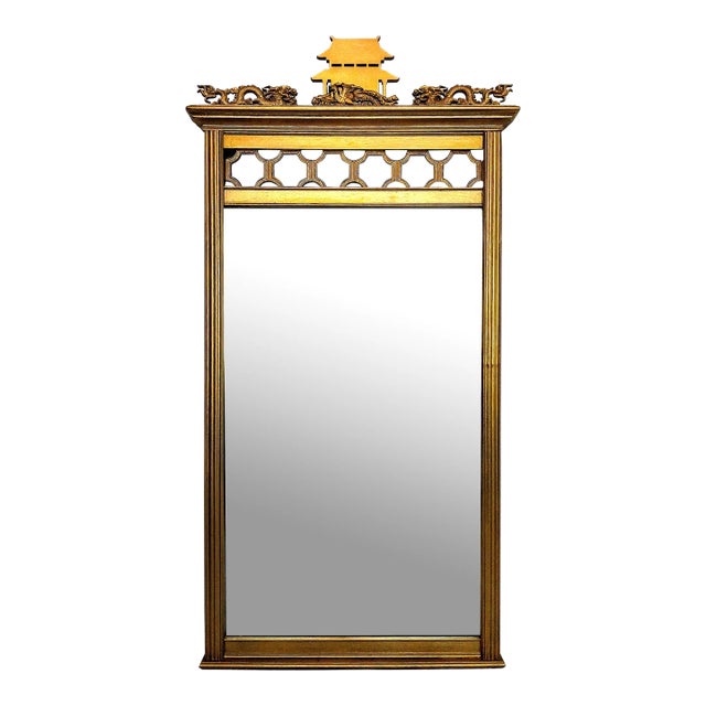 Chinoiserie Giltwood Pagoda Motif Wall Mirror For Sale