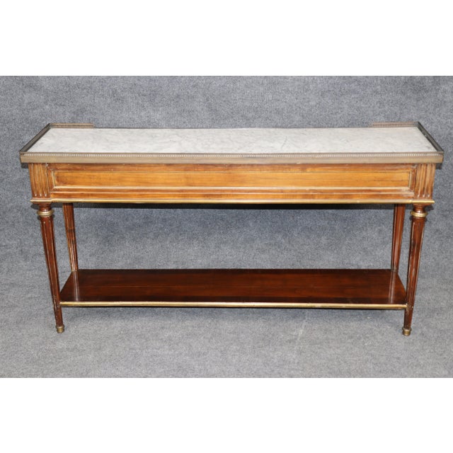 20th C. French Louis XVI Style Brass Mounted Marble Top Sofa Console Table For Sale - Image 4 of 15