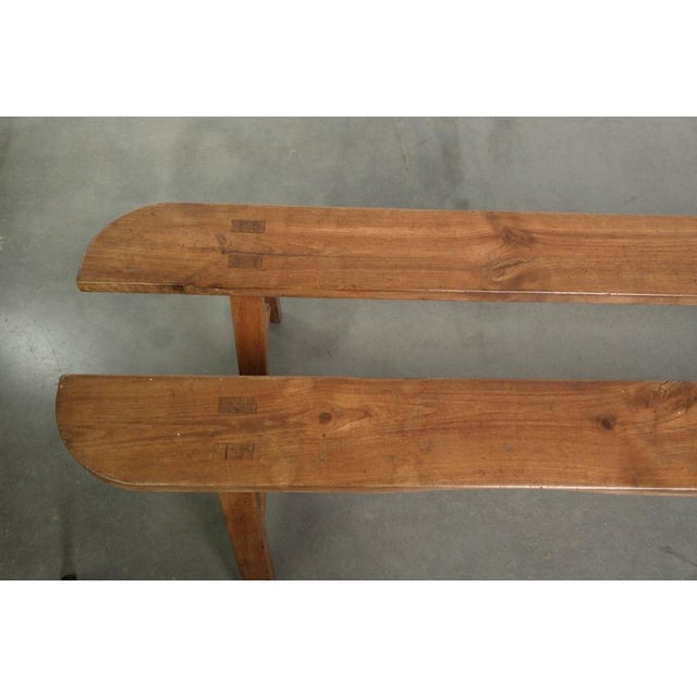 Antique French Wooden Farmhouse Benches, Set of 2 For Sale - Image 6 of 14