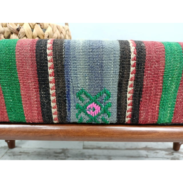 Art Deco Bohemian Kilim Upholstered Padded Piano Bench For Sale - Image 3 of 9