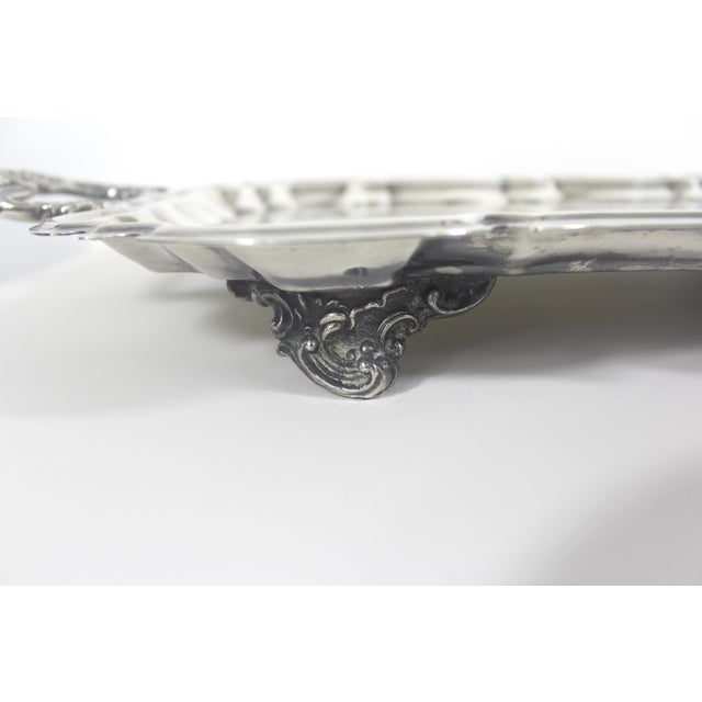 Metal Extra Large Butler’s Tray Silver Plated Rectangular Platter Vintage Plate Ornate Floral Handles Embossed Acanthus Leaf Serving For Sale - Image 7 of 17