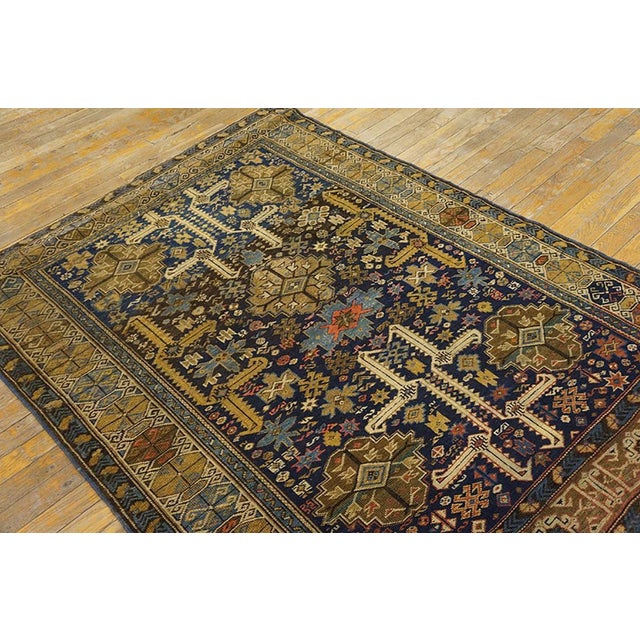 Tribal 1890s Royal Blue Rustic Perpedil Square Antique Caucasian Shirvan Rug 4'0" X 4'9" Knotted Wool Carpet For Sale - Image 3 of 7