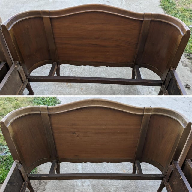 Early 20th Century Vintage French Provincial Twin Beds With Book Matched Burled Wood Veneer