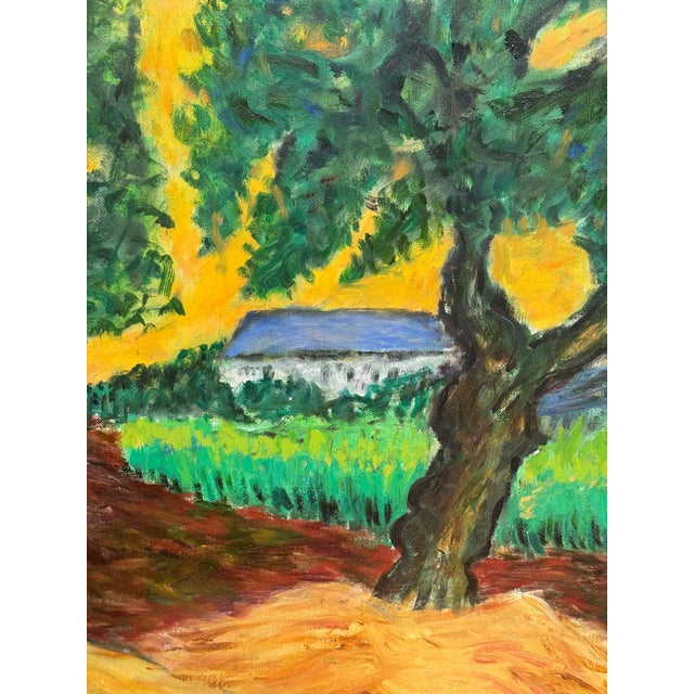 Late 20th Century Vintage Van Gogh-Style Impressionist Landscape Oil on Canvas Painting For Sale - Image 5 of 17