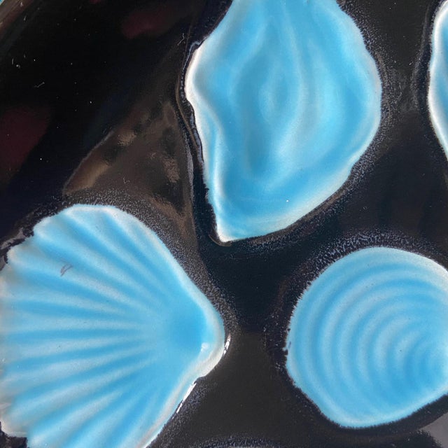 Vintage French Majolica Oyster Plates attributed to Elchinger, 1960s, Set of 6 For Sale - Image 10 of 12