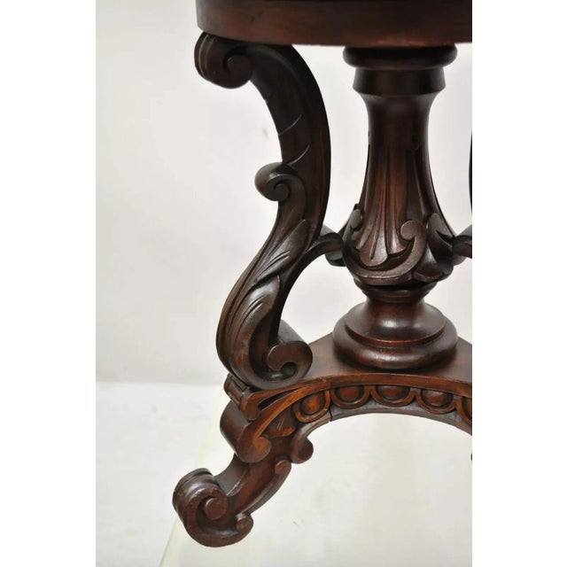 Mid 19th Century Mid 19th Century Antique Victorian Carved Walnut Adjustable Height Pedestal Base Piano Stool For Sale - Image 5 of 12