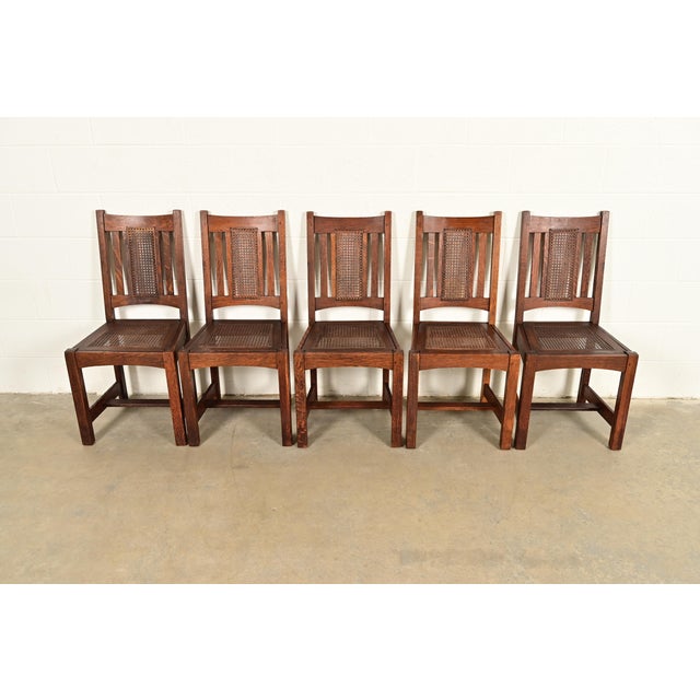 An exceptional set of five antique Mission or Arts & Crafts dining chairs By Lifetime Furniture USA, Circa 1910 Beautiful...