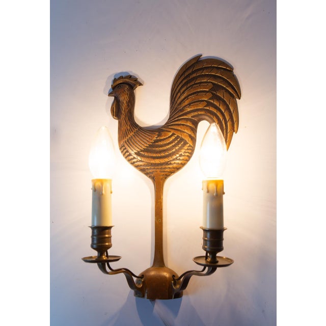 Antique French Wall Sconce Rooster in Bronze, 1950s For Sale - Image 4 of 6