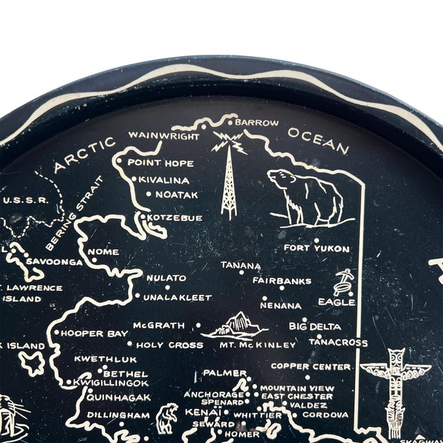 Mid 20th Century Mid 20th Century Round Alaska Tin Serving Tray in Black and Cream Mid Century For Sale - Image 5 of 7
