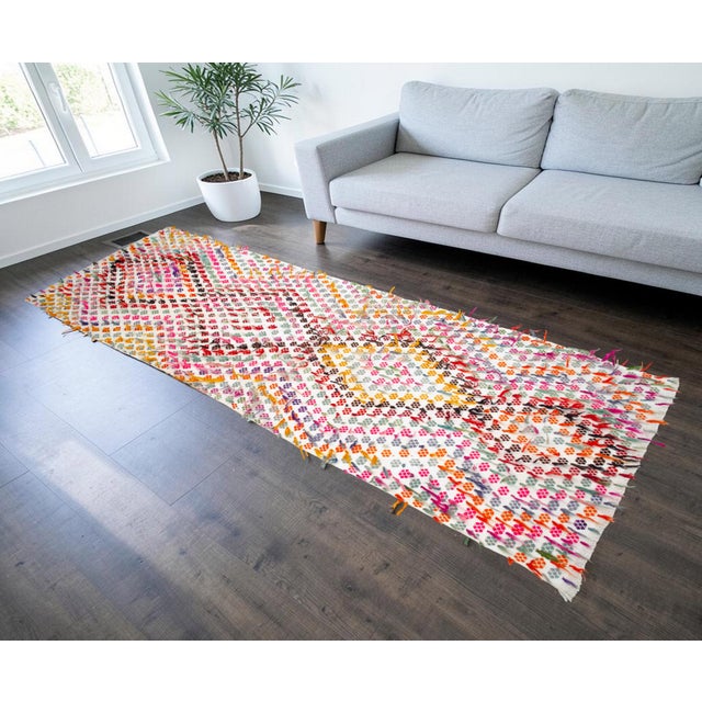 Mid-Century Modern Vintage Runner Rug Kilim• Turkish Handwoven Tribal Flat Weave • Hallway Kitchen Decor - 3′3″ × 10′2″ For Sale - Image 3 of 17