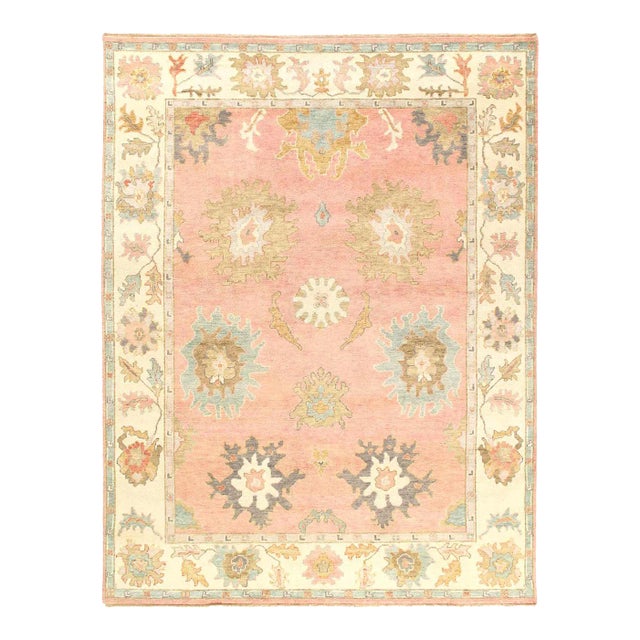 Fine Hand Knotted Oushak Rug For Sale