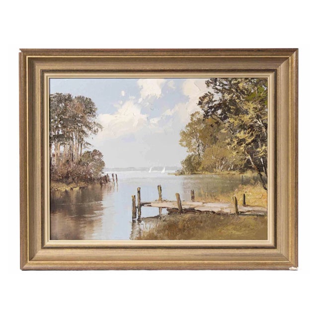 Erich Paulsen, Lakescape, Original Oil Painting, Late 20th Century, Framed For Sale