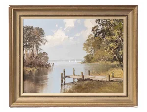 Erich Paulsen, Lakescape, Original Oil Painting, Late 20th Century, Framed