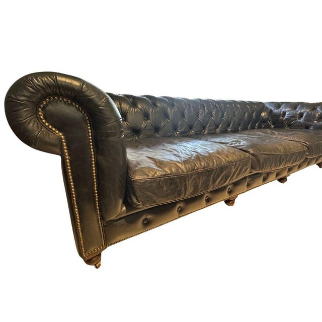 Ebony Restoration Hardware Kensington Ebony Leather Sofa With 44” Depth and Luxe Down Feather Fill For Sale - Image 8 of 18