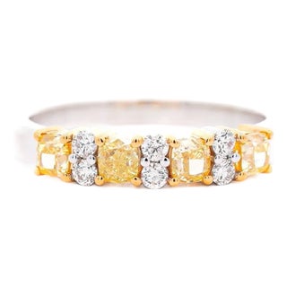 Natural 1 Carat Tw Cushion Fancy Yellow Diamond 5-Stone Wedding Band Ring Size 7 For Sale