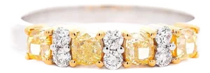 Natural 1 Carat Tw Cushion Fancy Yellow Diamond 5-Stone Wedding Band Ring Size 7