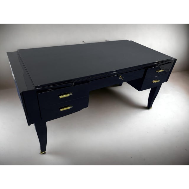 French Art Deco Black Lacquered Executive Desk, 1930s For Sale - Image 13 of 18