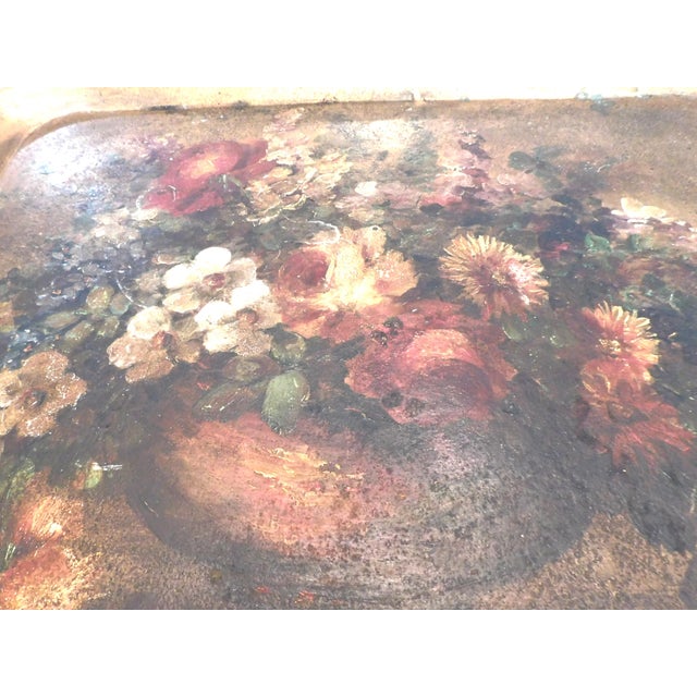 Magnificent Antique hand-painted floral large French tole tray. This one of a kind tray, when not used as a serving...