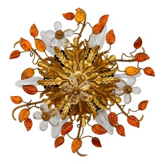Florentine Orange Crystal Glass and Metal Ceiling Lamp from Banci Firenze, 1960s For Sale