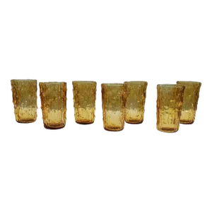 1970s Honey-Gold Vintage Tahitian Bamboo Glasses- Set of 7
